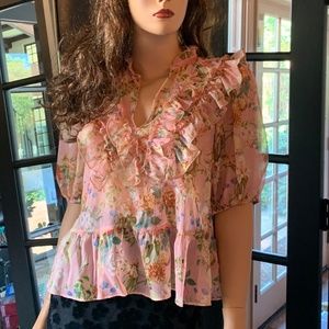 Zara Women's Flowing, Floral, Ruffled Blouse